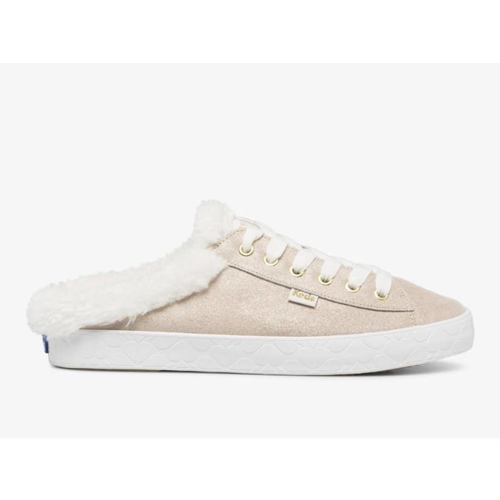 NWOB Keds x Kate Spade Kickstart Glitter Suede Metallic Fur Lined Mules Size 9.5